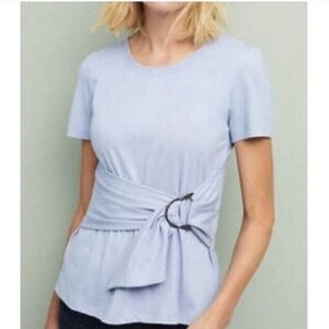 NWT ANTHRO MAEVE M Dakota Light Blue Periwinkle Wrap Short Sleeve Top